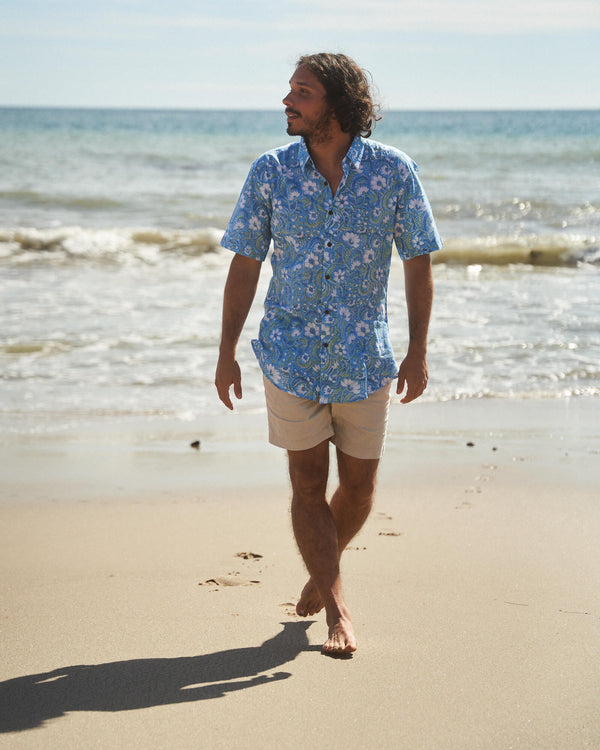 Blue Floral Short Sleeve Button Down